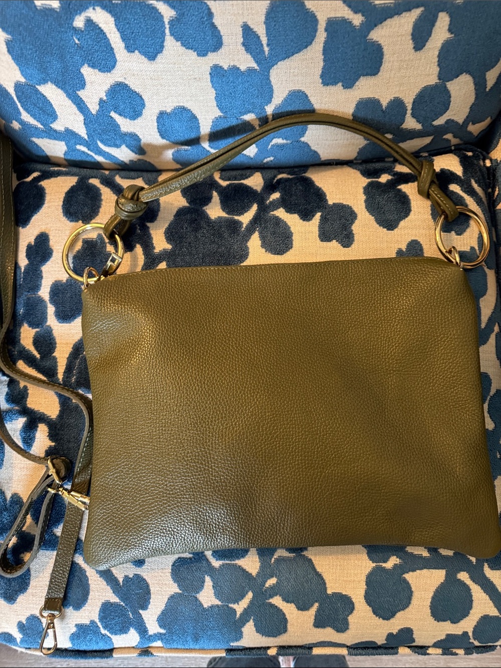 Olive Green Leather Shoulder Bag - Women